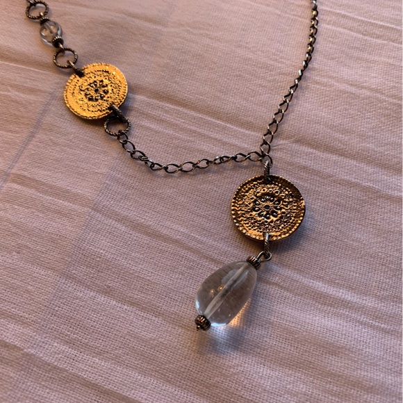 Silpada 925 sterling silver oxidized, etched coin and crystal drop pendant - Picture 4 of 11